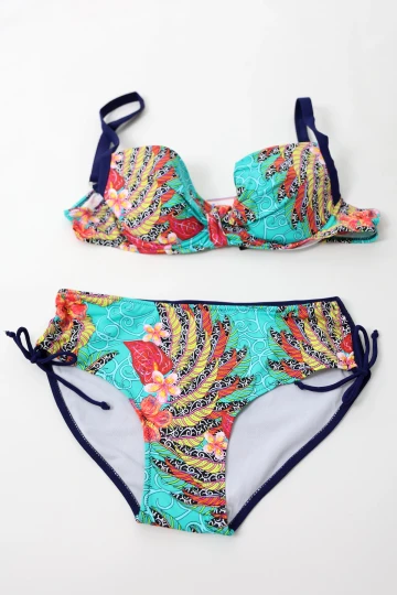 Kadın Lacivert Çok Renkli Yüksek Bel Toparlayıcı Bikini Takım HZL24S-LC7015