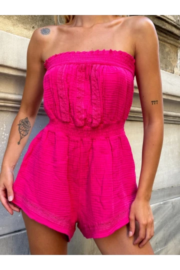 Kadın Pembe Beli Lastikli Straplez Tulum HZL25S-ZK11121