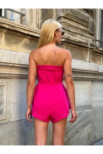 Kadın Pembe Beli Lastikli Straplez Tulum HZL25S-ZK11121