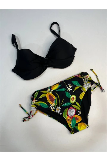 Kadın Siyah Aksesuar Detaylı Tropikal Desen Bikini Takım HZL25S-LC3343