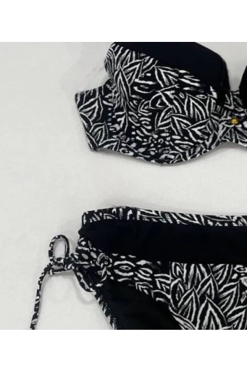 Kadın Siyah Beyaz Desenli Büyük Beden Astarlı Bikini Takım HZL25S-LC4006
