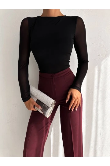 Kadın Siyah Uzun Tül Kol Sandy Bluz HZL25W-FRY122521