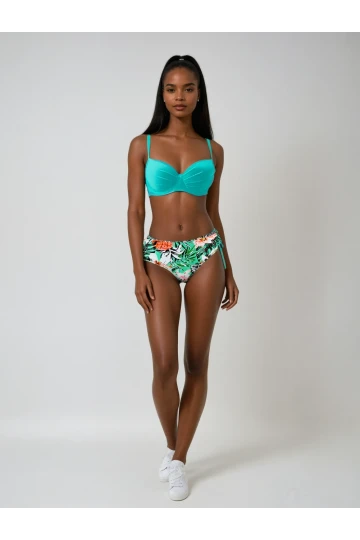 Kadın Turkuaz Mavi Tropikal Desen Bikini Takım HZL25S-LC3325