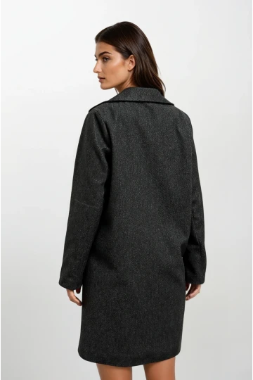 Kadın Antrasit Tek Düğmeli Çift Cepli Astarlı Şık Kaşe Kaban HZL23W-BD190851
