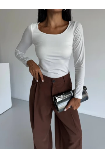 Kadın Beyaz U Yaka Uzun Kollu Sandy Bluz HZL25S-FRY122471