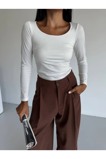 Kadın Beyaz U Yaka Uzun Kollu Sandy Bluz HZL25S-FRY122471