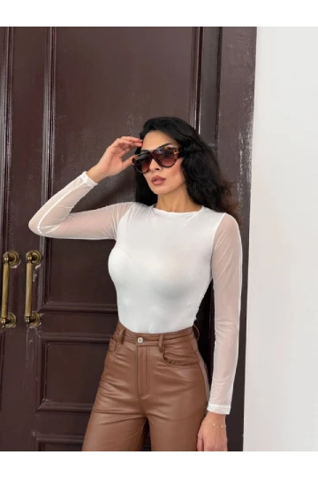 Kadın Beyaz Uzun Tül Kol Sandy Bluz HZL25W-FRY122521