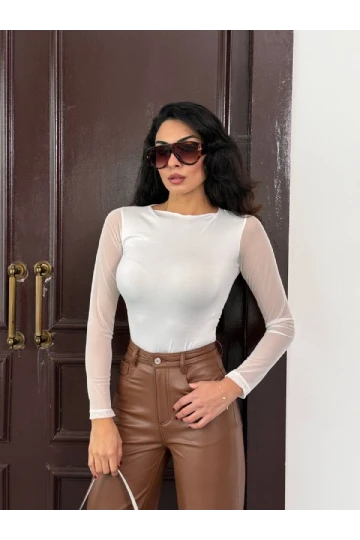 Kadın Beyaz Uzun Tül Kol Sandy Bluz HZL25W-FRY122521