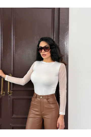 Kadın Beyaz Uzun Tül Kol Sandy Bluz HZL25W-FRY122521