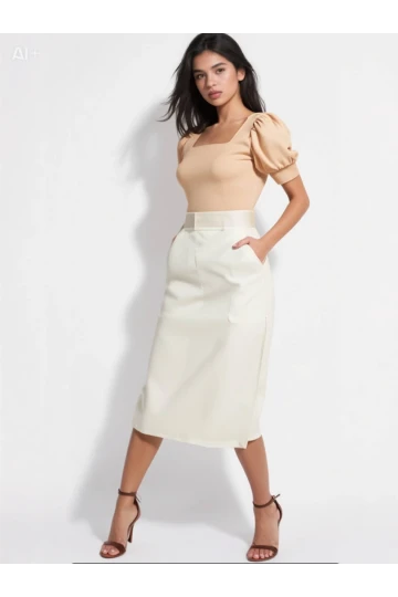 Kadın Bisküvi Kare Yaka Örme Bluz HZL22W-BD104091