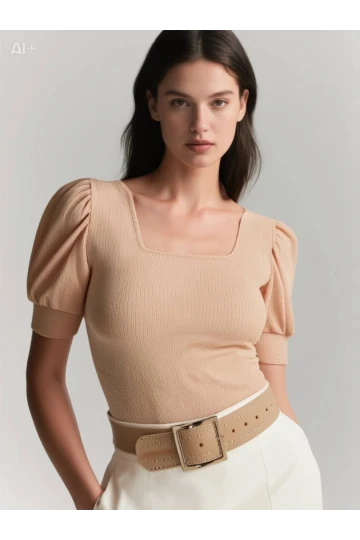 Kadın Bisküvi Kare Yaka Örme Bluz HZL22W-BD104091