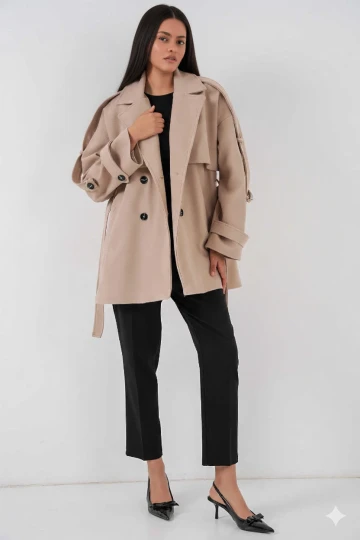 Kadın Bisküvi Premium Midi Boy Astarlı Kaşe Kaban HZL25W-BD191571