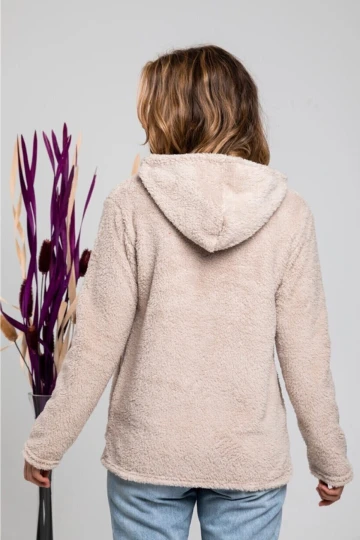 Kadın Bisküvi Welsoft esnek kumaş Peluş Yumoş Önü Fermuarlı Kapüşonlu Ceket HZL23W-DSB110081