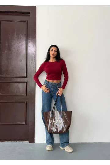 Kadın Bordo Sırt Dekolteli  Uzun Kollu Sandy Bluz HZL25W-FRY123381