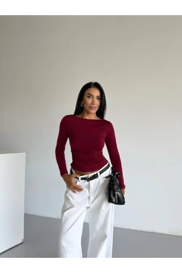 Kadın Bordo Uzun Kollu Sany Bluz HZL25S-FRY123351