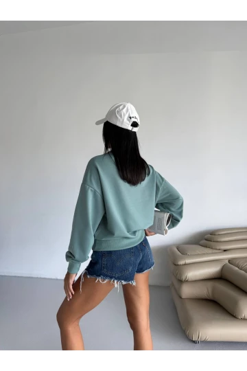 Kadın Çağla Yeşil Bisiklet Yaka 2 İplik Sweatshirt HZL25W-FRY123391