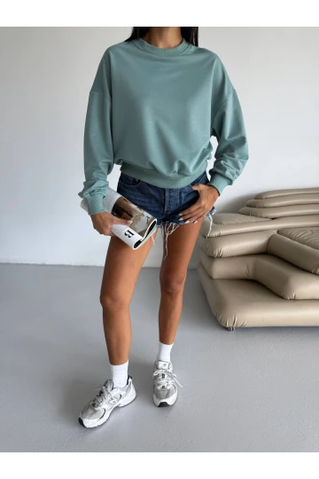 Kadın Çağla Yeşil Bisiklet Yaka 2 İplik Sweatshirt HZL25W-FRY123391