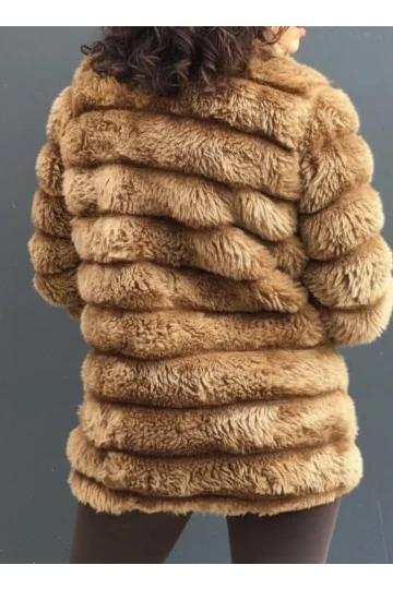 Kadın Camel Şık Peluş Suni Kürk Ceket HZL23W-DSB110061