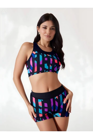 Kadın Çok Renkli Şortlu Büstiyerli Yüzücü Bikini Takım HZL23S-AR17541
