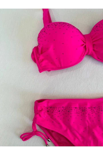 Kadın Fuşya Taş İşlemeli Astarlı Bikini Takım HZL25S-LC3361