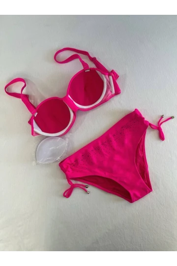 Kadın Fuşya Taş İşlemeli Astarlı Bikini Takım HZL25S-LC3361