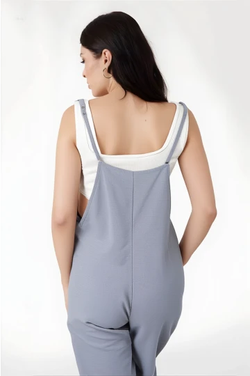 Kadın Gri Ayarlanabilir Askılı Cepli Bol Paça Bahçıvan Tulum HZL22S-BD170191