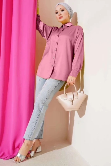 Kadın Gül Kurusu Saten Yüzeyli Tesettür Gömlek HZL25W-BD139641