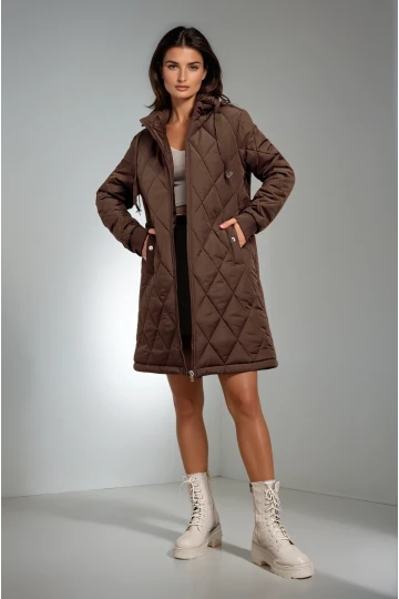 Kadın Kahverengi Kapitone Uzun Şişme Mont HZL22W-BD151381