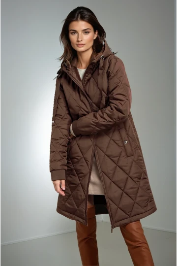 Kadın Kahverengi Kapitone Uzun Şişme Mont HZL22W-BD151381