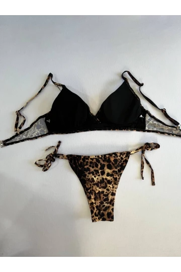 Kadın Kahverengi Leopar Desen Bikini Takımı HZL25S-LC3119