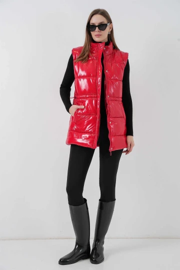 Kadın Kırmızı Parlak Astarlı Şişme Yelek HZL25W-BD152181