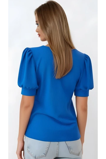 Kadın Kobalt Mavi Kare Yaka Örme Bluz HZL22W-BD104091