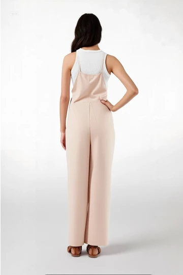 Kadın Krem Ayarlanabilir Askılı Cepli Bol Paça Bahçıvan Tulum HZL22S-BD170191