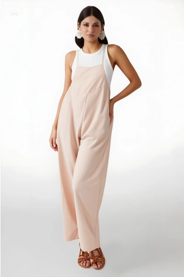 Kadın Krem Ayarlanabilir Askılı Cepli Bol Paça Bahçıvan Tulum HZL22S-BD170191