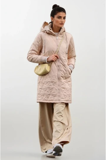 Kadın Krem Kapitone Uzun Şişme Mont HZL22W-BD151381