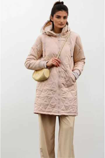 Kadın Krem Kapitone Uzun Şişme Mont HZL22W-BD151381