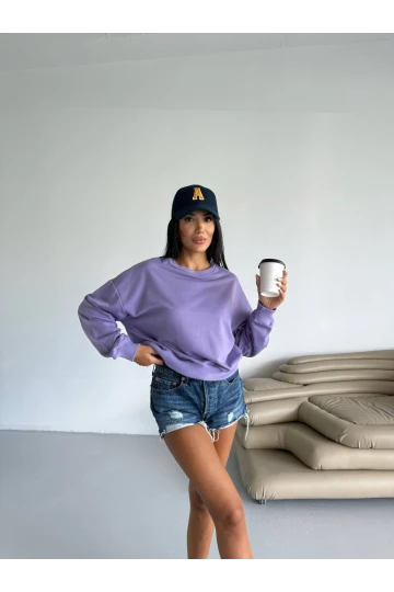 Kadın Lila Bisiklet Yaka 2 İplik Sweatshirt HZL25W-FRY123391