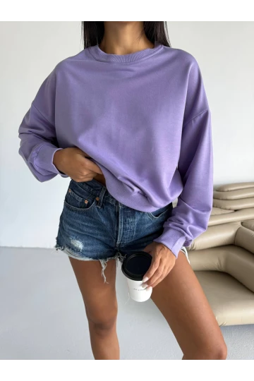 Kadın Lila Bisiklet Yaka 2 İplik Sweatshirt HZL25W-FRY123391