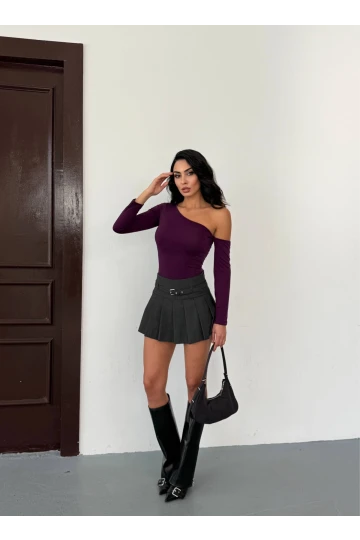 Kadın Mor Asimetrik Yaka Drapeli Sandy Bluz HZL25S-FRY123361