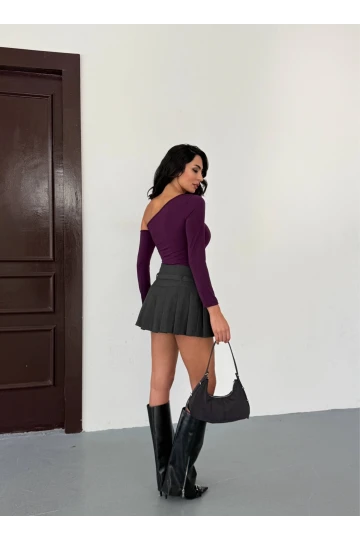 Kadın Mor Asimetrik Yaka Drapeli Sandy Bluz HZL25S-FRY123361