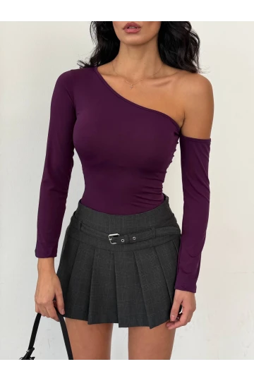 Kadın Mor Asimetrik Yaka Drapeli Sandy Bluz HZL25S-FRY123361