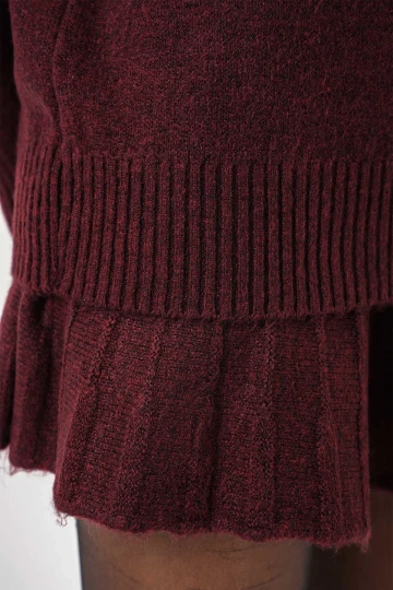 Kadın Mürdüm Kazak Etek Triko İkili Takım HZL25W-BD1102641