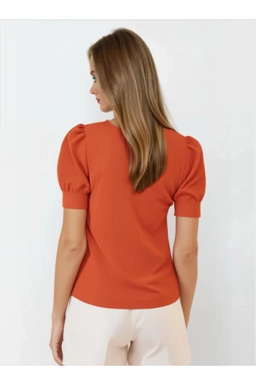 Kadın Oranj Kare Yaka Örme Bluz Hzl22w-bd104091