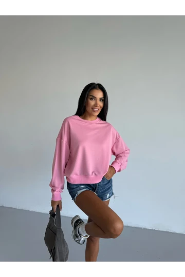 Kadın Pembe Bisiklet Yaka 2 İplik Sweatshirt HZL25W-FRY123391