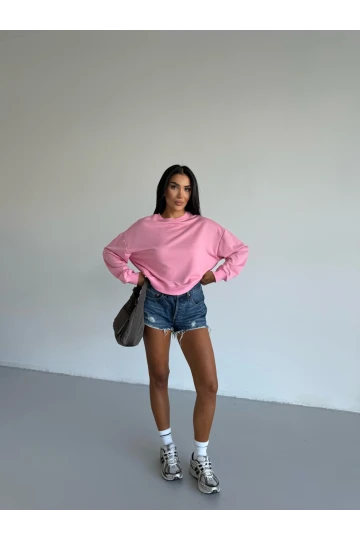 Kadın Pembe Bisiklet Yaka 2 İplik Sweatshirt HZL25W-FRY123391
