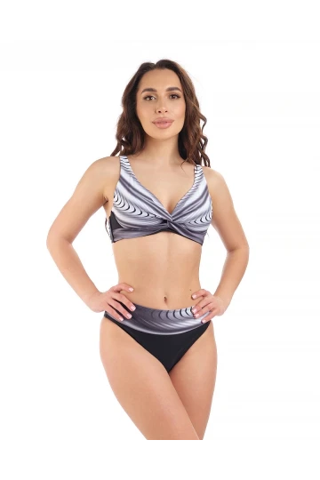Kadın Siyah Beyaz Desenli Yüksel Bel Astarlı Bikini Takımı HZL25S-LC22315-5