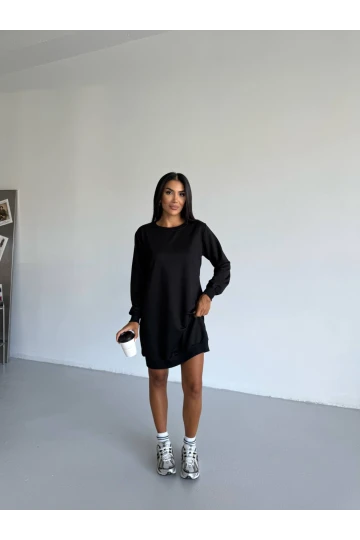 Kadın Siyah Bisiklet Yaka 2 iplik Günlük Rahat Elbise HZL25W-FRY123451