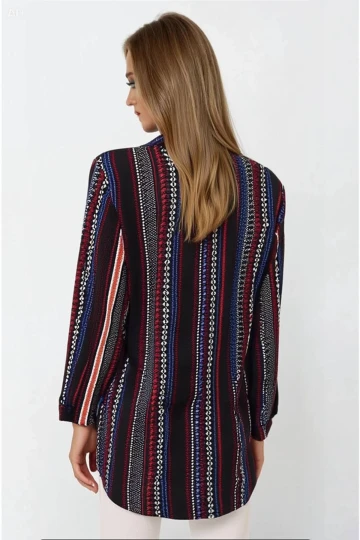 Kadın Siyah Etnik Desenli Çok Renkli Viskon Gömlek HZL23W-BD137851