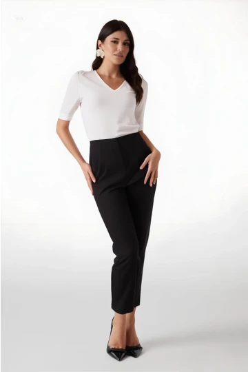 Kadın Siyah Fermuar Kapamalı Yüksek Bel Kumaş Pantolon HZL25W-BD166501