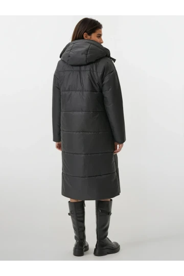 Kadın Siyah Kapşonlu Uzun Oversize Şişme Mont HZL22W-BD151201